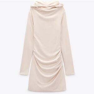 Zara Long Sleeve Hooded Open Back Rusched Dress Size XS